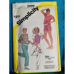 Simplicity Sewing pattern 5999 80s track suit pants shorts